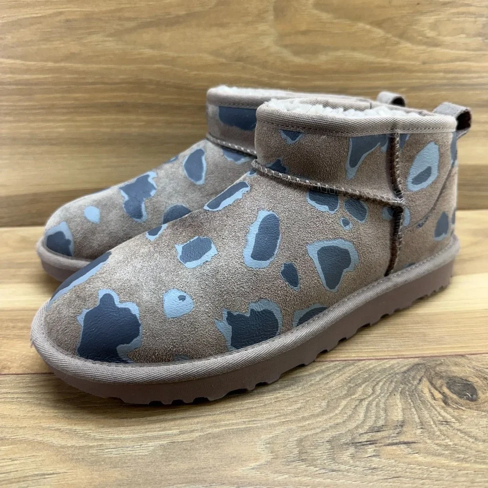 UGG Ultra Mini Appaloosa Boot Womens 8 Caribou Suede Shearling Fur Lined Cozy